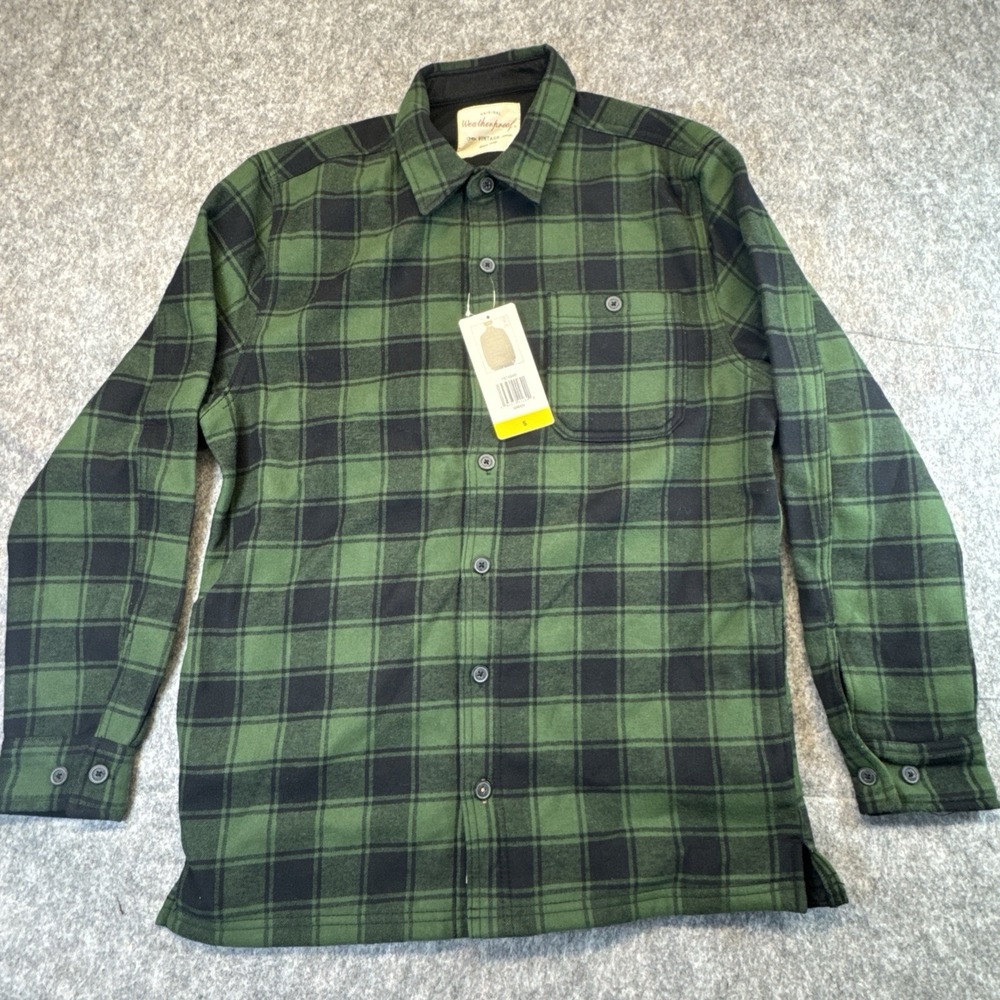 Weatherproof Vintage Mens Green Black Plaid Fleece Lined Flannel Shacket S NEW